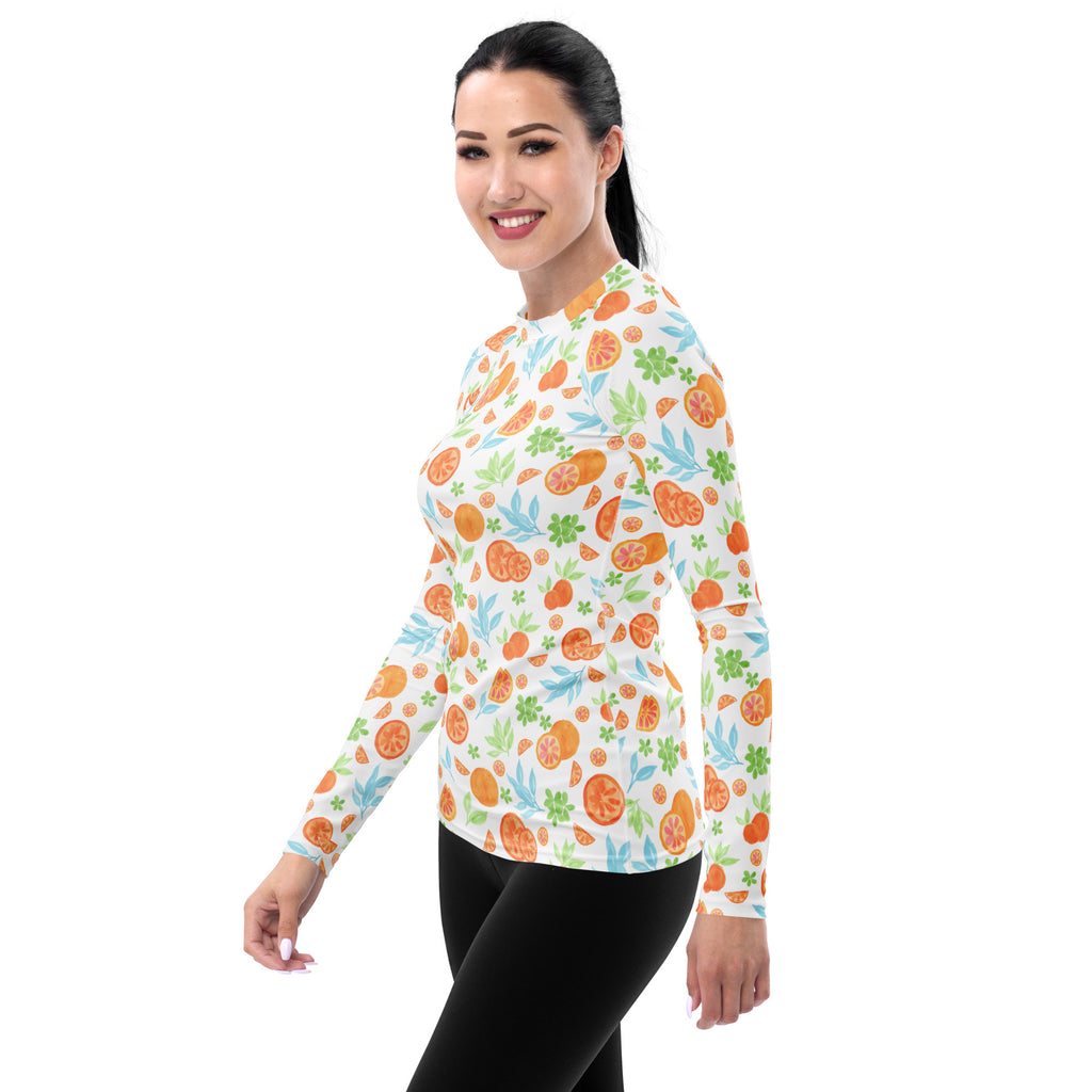 Women's Watercolor Orange Citrus Long Sleeve Rash Guard Swim Shirt – Buttery Soft, Sun Safe UPF 50+ Protection, Quick Dry & 4-Way Stretch Comfort