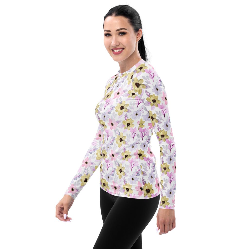 Women's Watercolor Wildflower Long Sleeve Rash Guard Swim Shirt – Buttery Soft, Sun Safe UPF 50+ Protection, Quick Dry & 4-Way Stretch Comfort