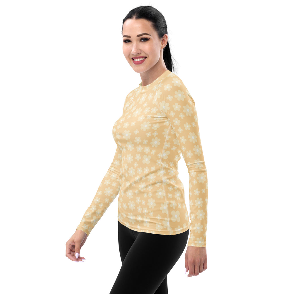 Women's Cream Daisy Long Sleeve Rash Guard Swim Shirt – Buttery Soft, Sun Safe UPF 50+ Protection, Quick Dry & 4-Way Stretch Comfort
