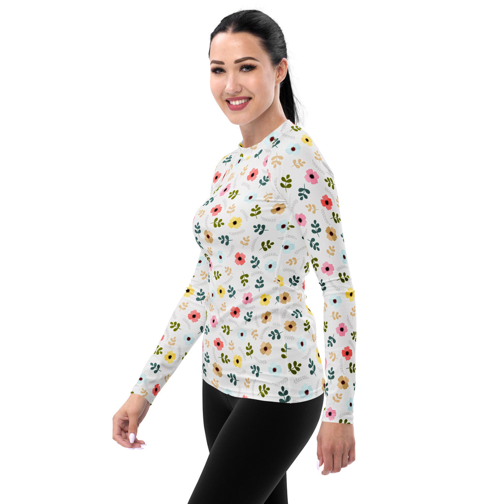 Women's Gray Wildflower Long Sleeve Rash Guard Swim Shirt – Buttery Soft, Sun Safe UPF 50+ Protection, Quick Dry & 4-Way Stretch Comfort