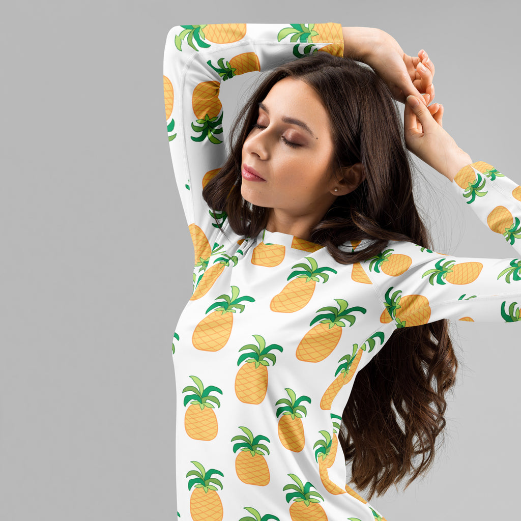Women's Pineapple Long Sleeve Rash Guard Swim Shirt – Buttery Soft, Sun Safe UPF 50+ Protection, Quick Dry & 4-Way Stretch Comfort