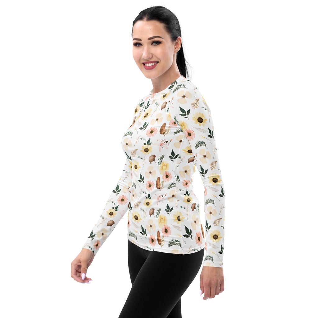 Women's Boho Floral Long Sleeve Rash Guard Swim Shirt – Buttery Soft, Sun Safe UPF 50+ Protection, Quick Dry & 4-Way Stretch Comfort