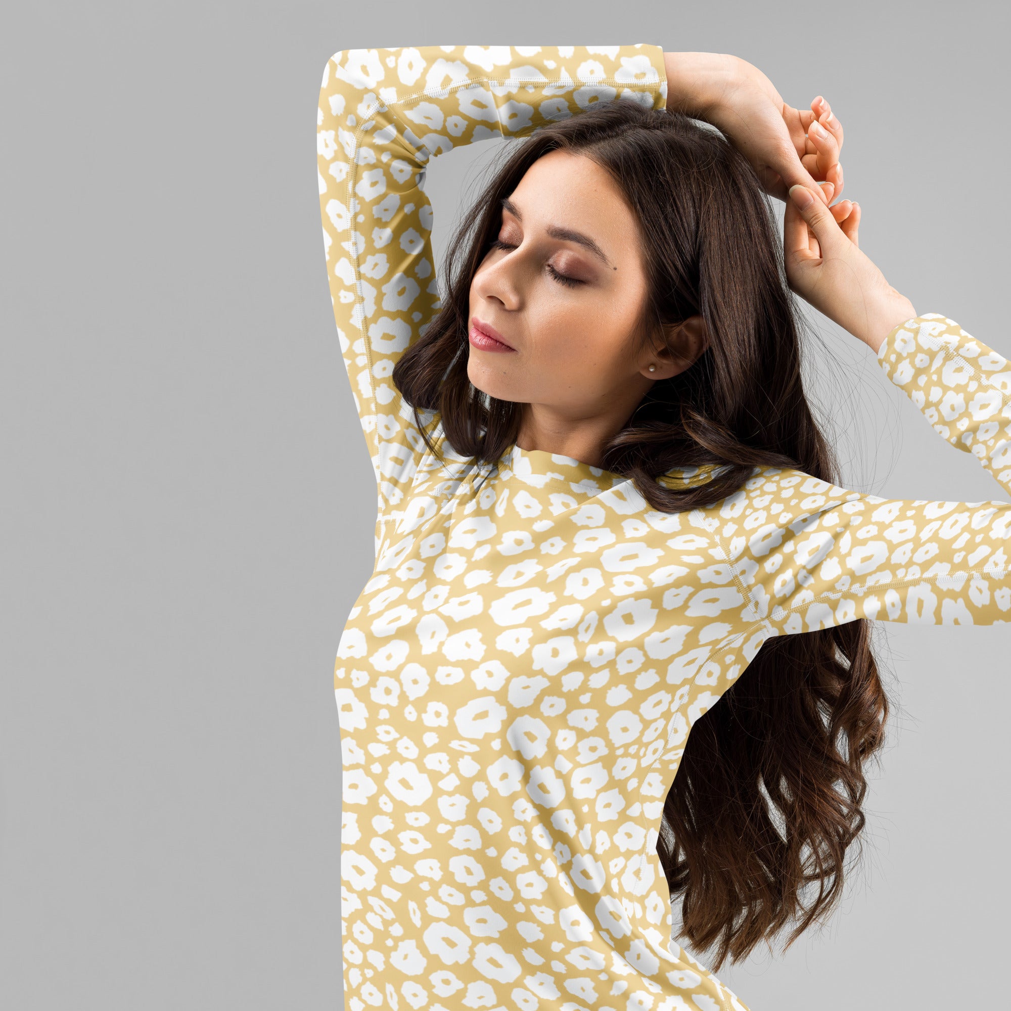 Women's Beige Leopard Print Long Sleeve Rash Guard Swim Shirt – Buttery Soft, Sun Safe UPF 50+ Protection, Quick Dry & 4-Way Stretch Comfort