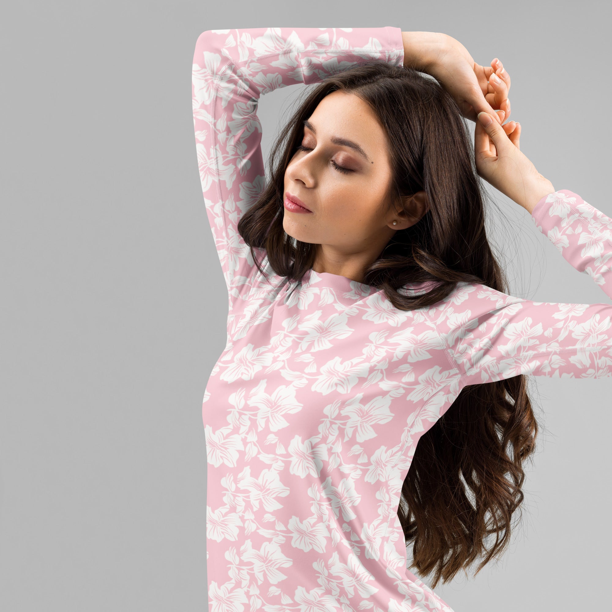 Women's Pink Tropical Floral Long Sleeve Rash Guard Swim Shirt – Buttery Soft, Sun Safe UPF 50+ Protection, Quick Dry & 4-Way Stretch Comfort