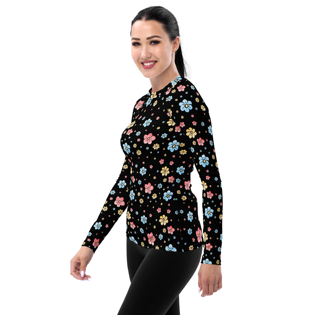 Women's Black Floral Long Sleeve Rash Guard Swim Shirt – Buttery Soft, Sun Safe UPF 50+ Protection, Quick Dry & 4-Way Stretch Comfort
