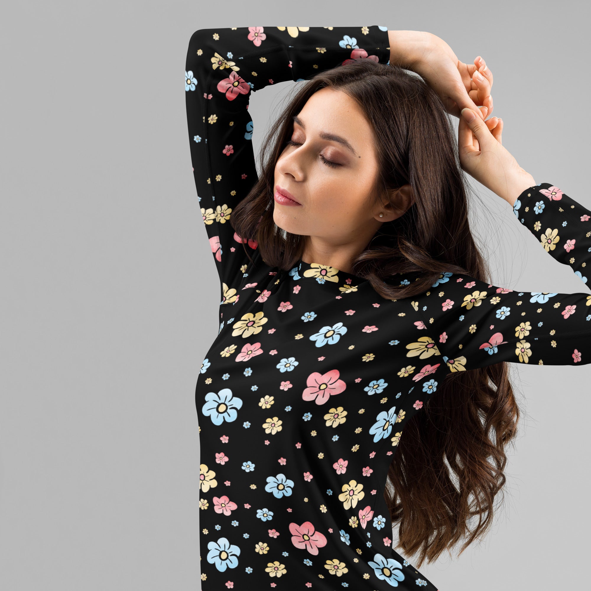 Women's Black Floral Long Sleeve Rash Guard Swim Shirt – Buttery Soft, Sun Safe UPF 50+ Protection, Quick Dry & 4-Way Stretch Comfort