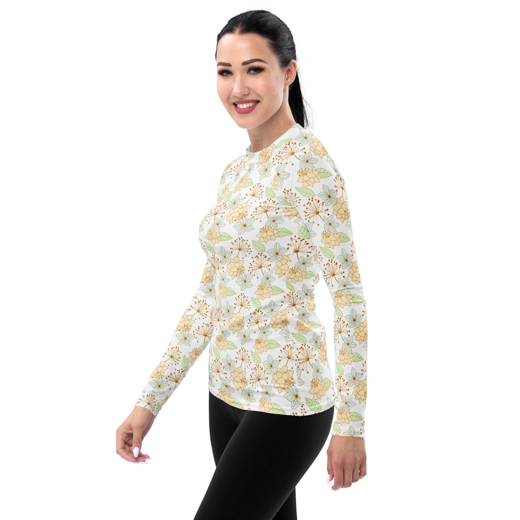 Women's Cream Floral Long Sleeve Rash Guard Swim Shirt – Buttery Soft, Sun Safe UPF 50+ Protection, Quick Dry & 4-Way Stretch Comfort