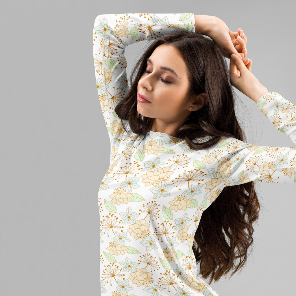 Women's Cream Floral Long Sleeve Rash Guard Swim Shirt – Buttery Soft, Sun Safe UPF 50+ Protection, Quick Dry & 4-Way Stretch Comfort