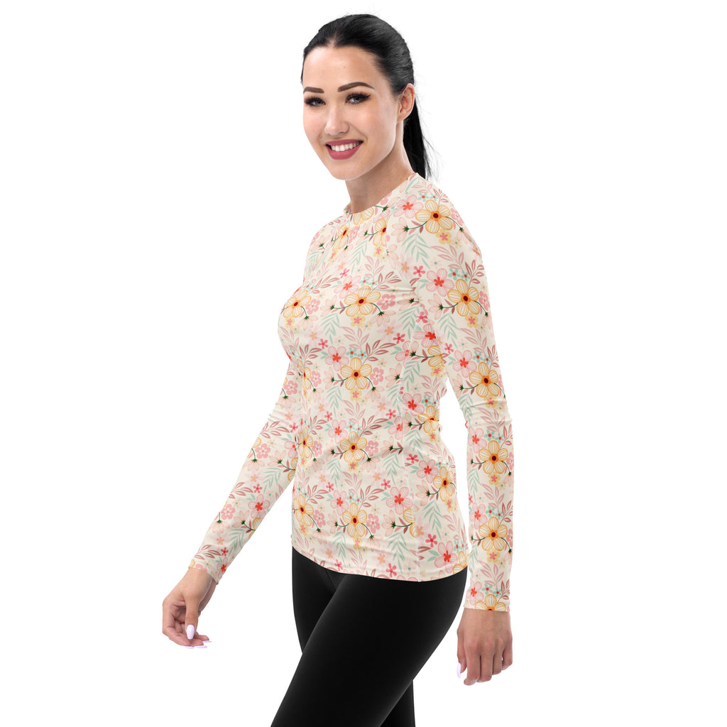Women's Pastel Pink Wildflower Long Sleeve Rash Guard Swim Shirt – Buttery Soft, Sun Safe UPF 50+ Protection, Quick Dry & 4-Way Stretch Comfort