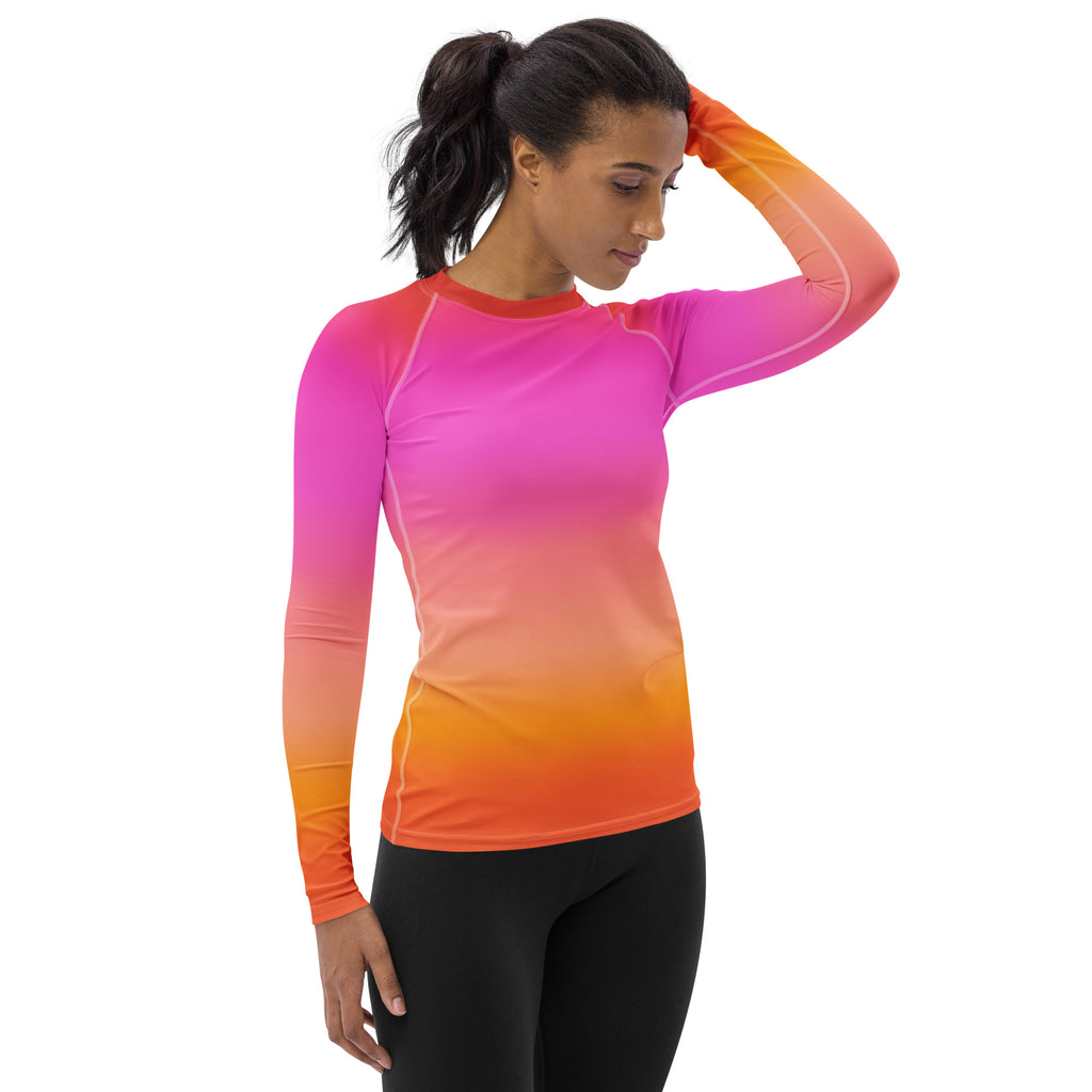 Women's Sunset Ombre Buttery Soft Long Sleeve Rash Guard Swim Shirt With UPF 50+