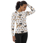 Women's Kawaii Cat Face Buttery Soft Long Sleeve Rash Guard Swim Shirt With UPF 50+
