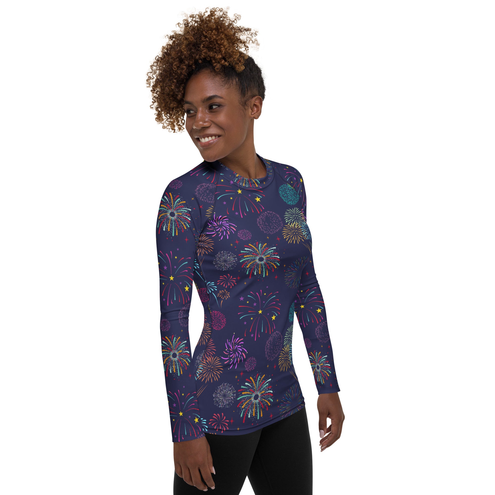 Women's Colorful Fireworks Long Sleeve Rash Guard Swim Shirt – Buttery Soft, Sun Safe UPF 50+ Protection, Quick Dry & 4-Way Stretch Comfort