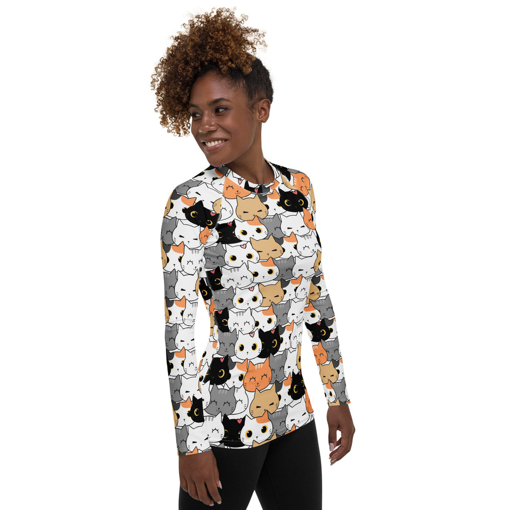 Women's Cat Face Long Sleeve Rash Guard Swim Shirt – Buttery Soft, Sun Safe UPF 50+ Protection, Quick Dry & 4-Way Stretch Comfort