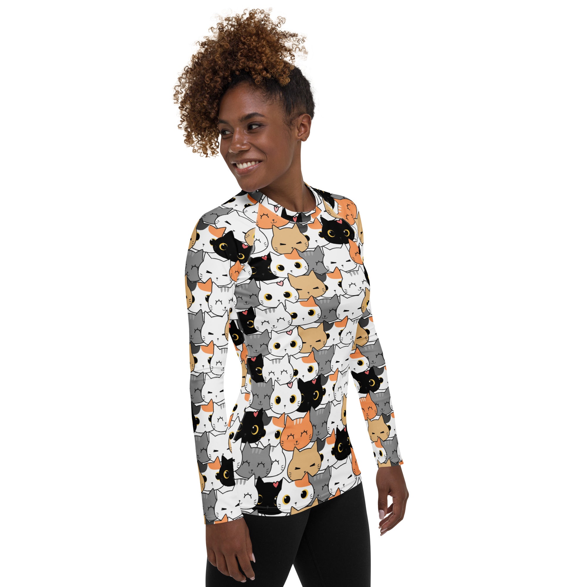 Women's Cat Face Long Sleeve Rash Guard Swim Shirt – Buttery Soft, Sun Safe UPF 50+ Protection, Quick Dry & 4-Way Stretch Comfort