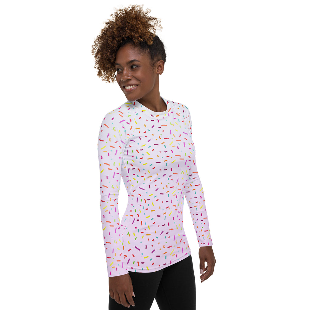 Women's Colorful Ice Cream Sprinkles Long Sleeve Rash Guard Swim Shirt – Buttery Soft, Sun Safe UPF 50+ Protection, Quick Dry & 4-Way Stretch Comfort