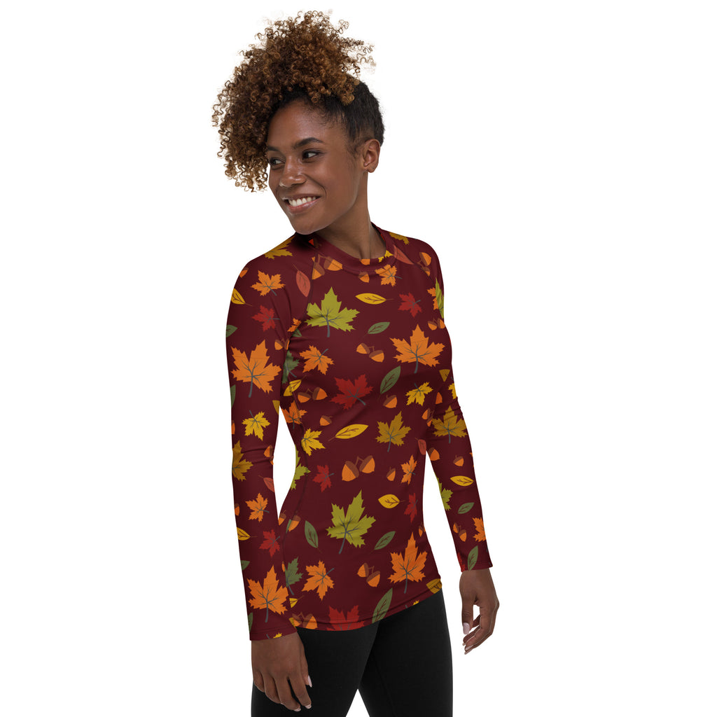 Women's Autumn Maple Leaves Long Sleeve Rash Guard Swim Shirt – Buttery Soft, Sun Safe UPF 50+ Protection, Quick Dry & 4-Way Stretch Comfort