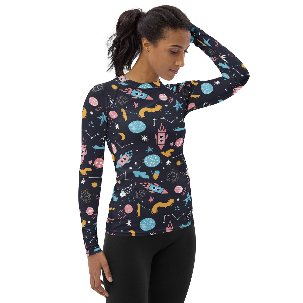 Women's Outer Space Long Sleeve Rash Guard Swim Shirt – Buttery Soft, Sun Safe UPF 50+ Protection, Quick Dry & 4-Way Stretch Comfort