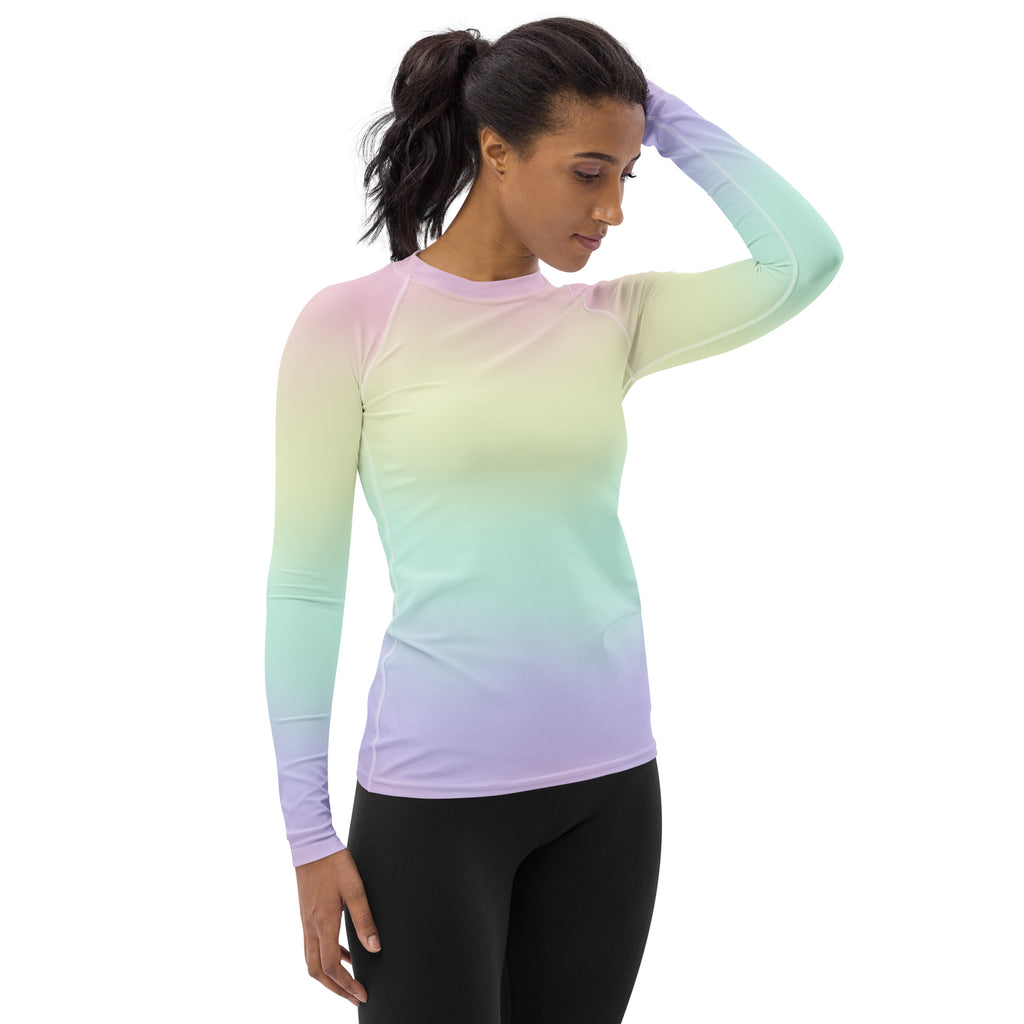Women's Pastel Rainbow Long Sleeve Rash Guard Swim Shirt – Buttery Soft, Sun Safe UPF 50+ Protection, Quick Dry & 4-Way Stretch Comfort