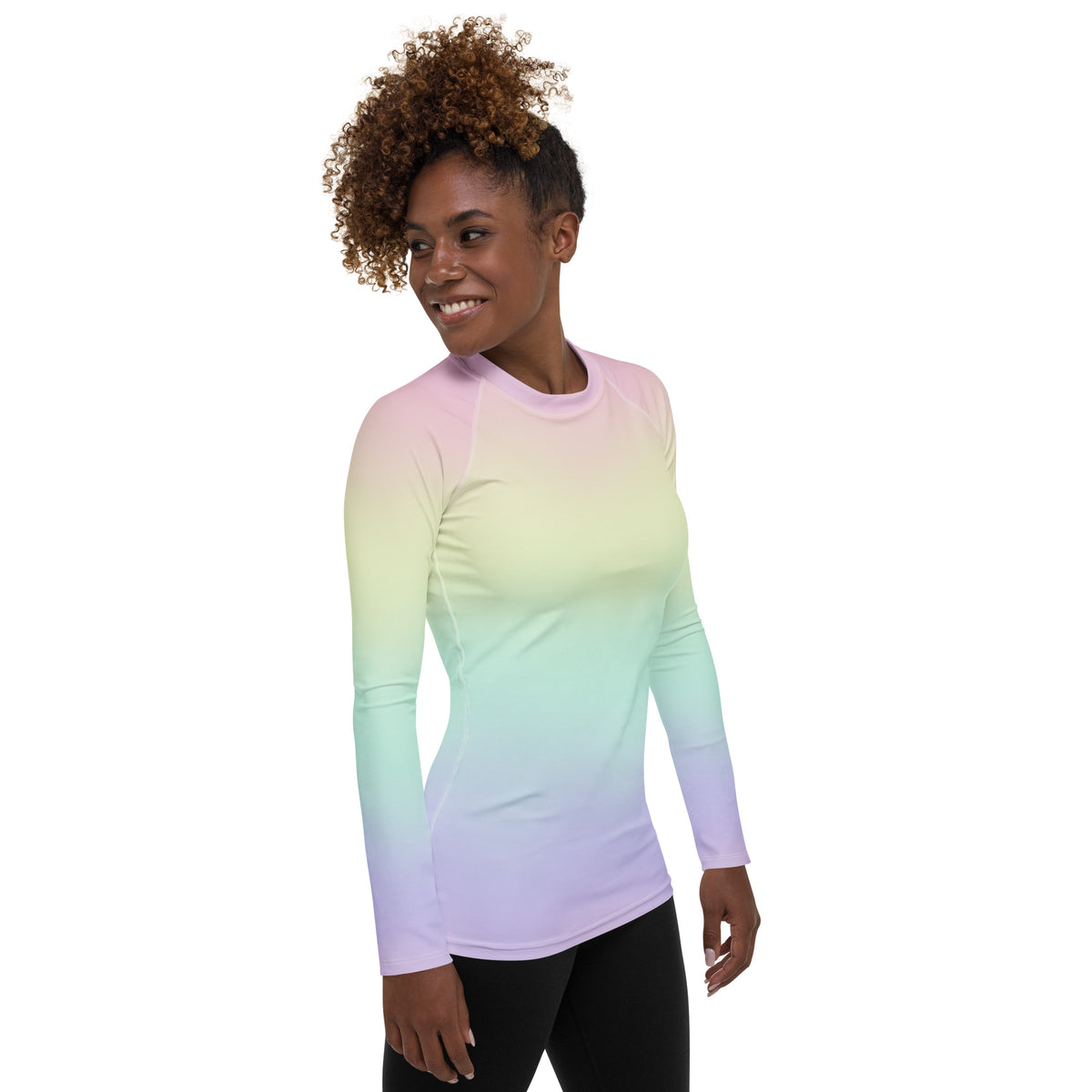 Women's Pastel Rainbow Long Sleeve Rash Guard Swim Shirt – Buttery Soft, Sun Safe UPF 50+ Protection, Quick Dry & 4-Way Stretch Comfort