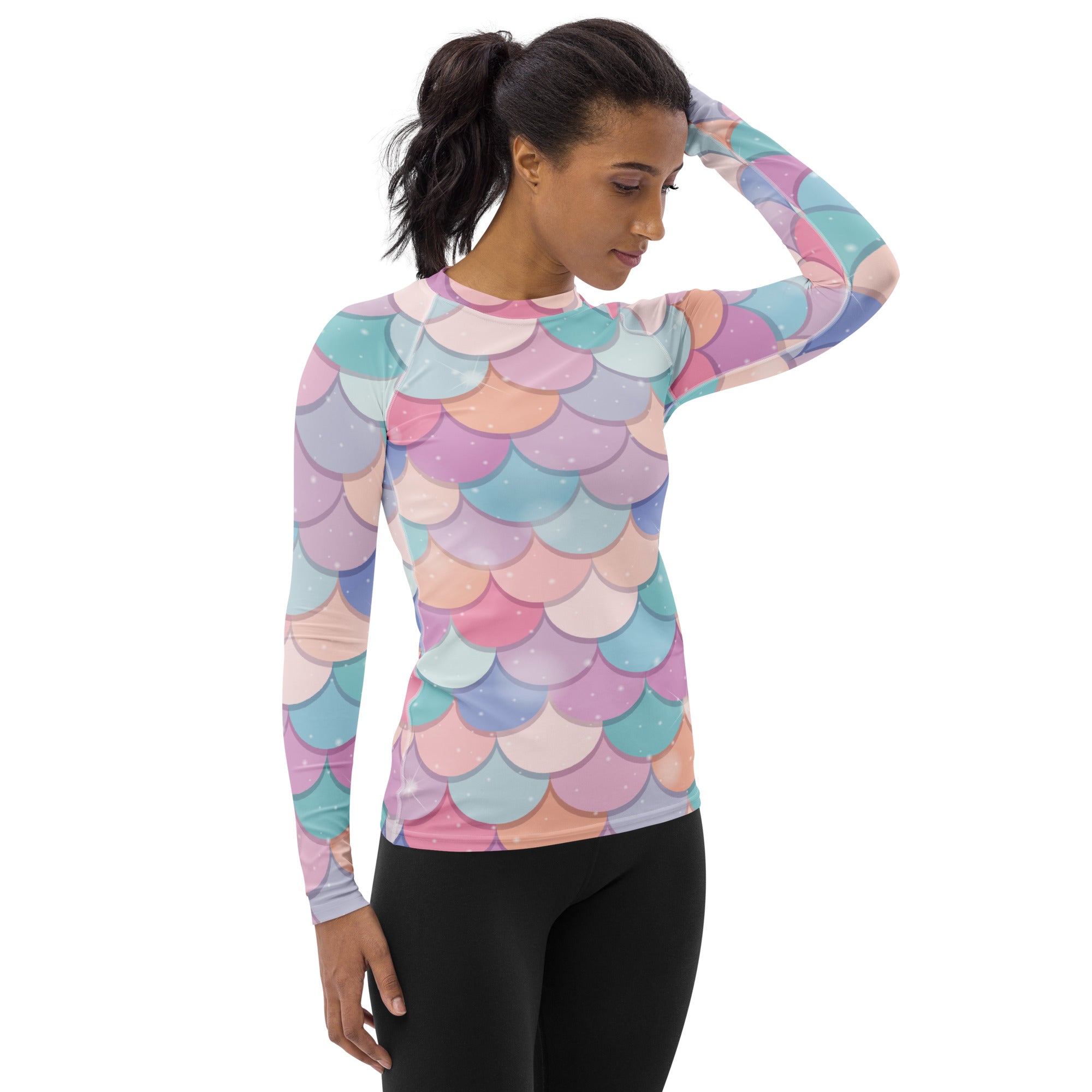 Women's Rainbow Mermaid Long Sleeve Rash Guard Swim Shirt – Buttery Soft, Sun Safe UPF 50+ Protection, Quick Dry & 4-Way Stretch Comfort