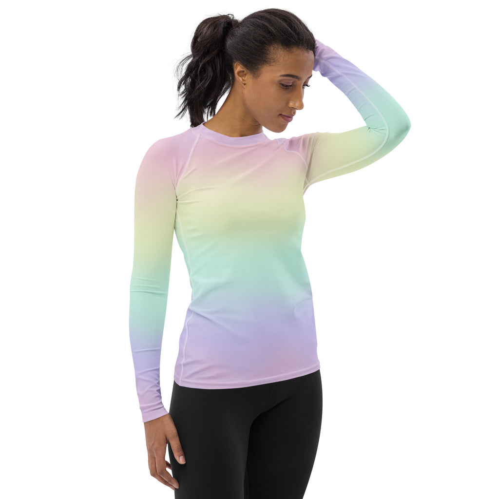 Women's Pastel Rainbow Long Sleeve Rash Guard Swim Shirt – Buttery Soft, Sun Safe UPF 50+ Protection, Quick Dry & 4-Way Stretch Comfort