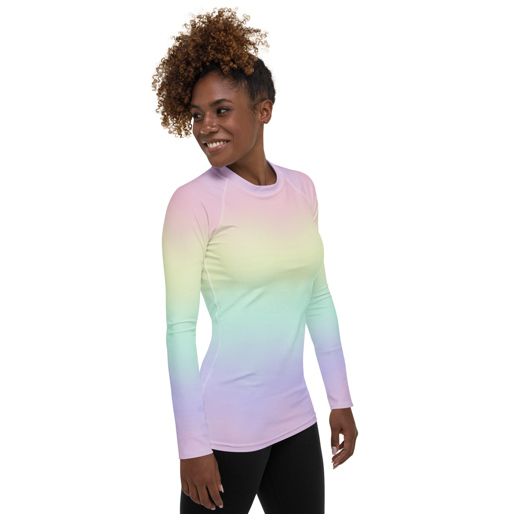Women's Pastel Rainbow Long Sleeve Rash Guard Swim Shirt – Buttery Soft, Sun Safe UPF 50+ Protection, Quick Dry & 4-Way Stretch Comfort