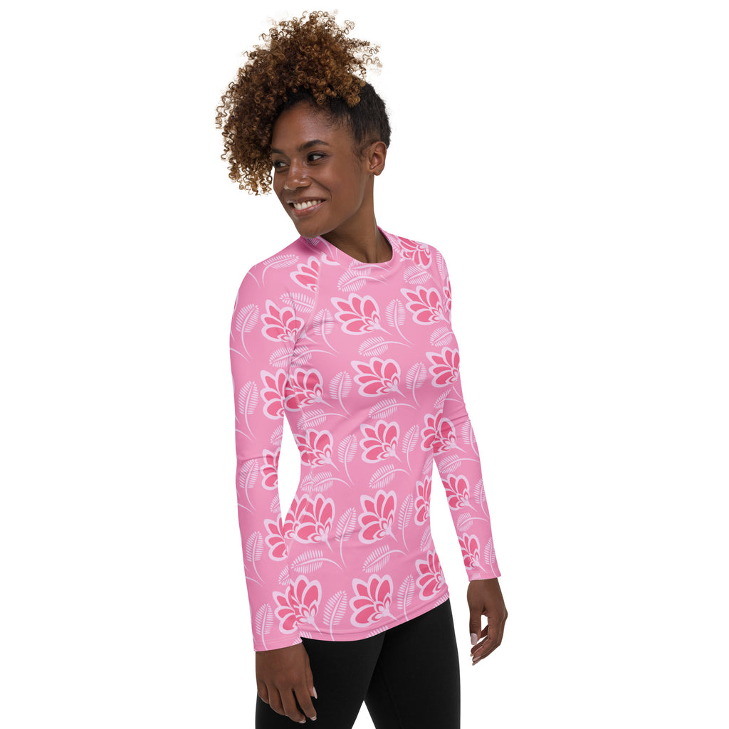 Women's Pink Floral Long Sleeve Rash Guard Swim Shirt – Buttery Soft, Sun Safe UPF 50+ Protection, Quick Dry & 4-Way Stretch Comfort