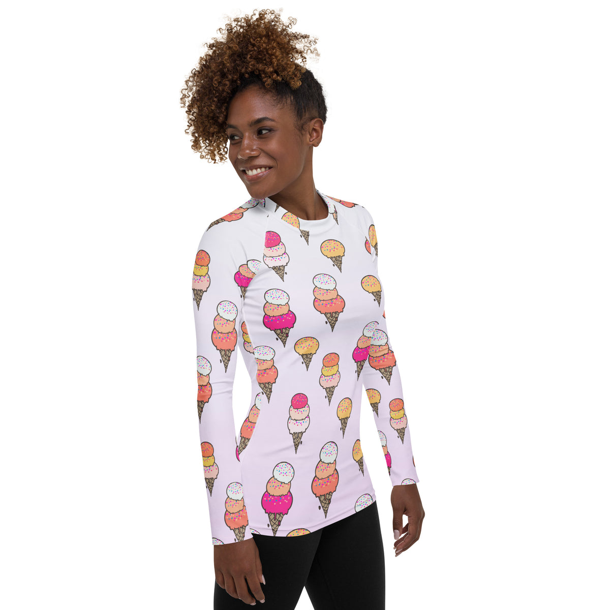 Women's Ice Cream Cone Long Sleeve Rash Guard Swim Shirt – Buttery Soft, Sun Safe UPF 50+ Protection, Quick Dry & 4-Way Stretch Comfort