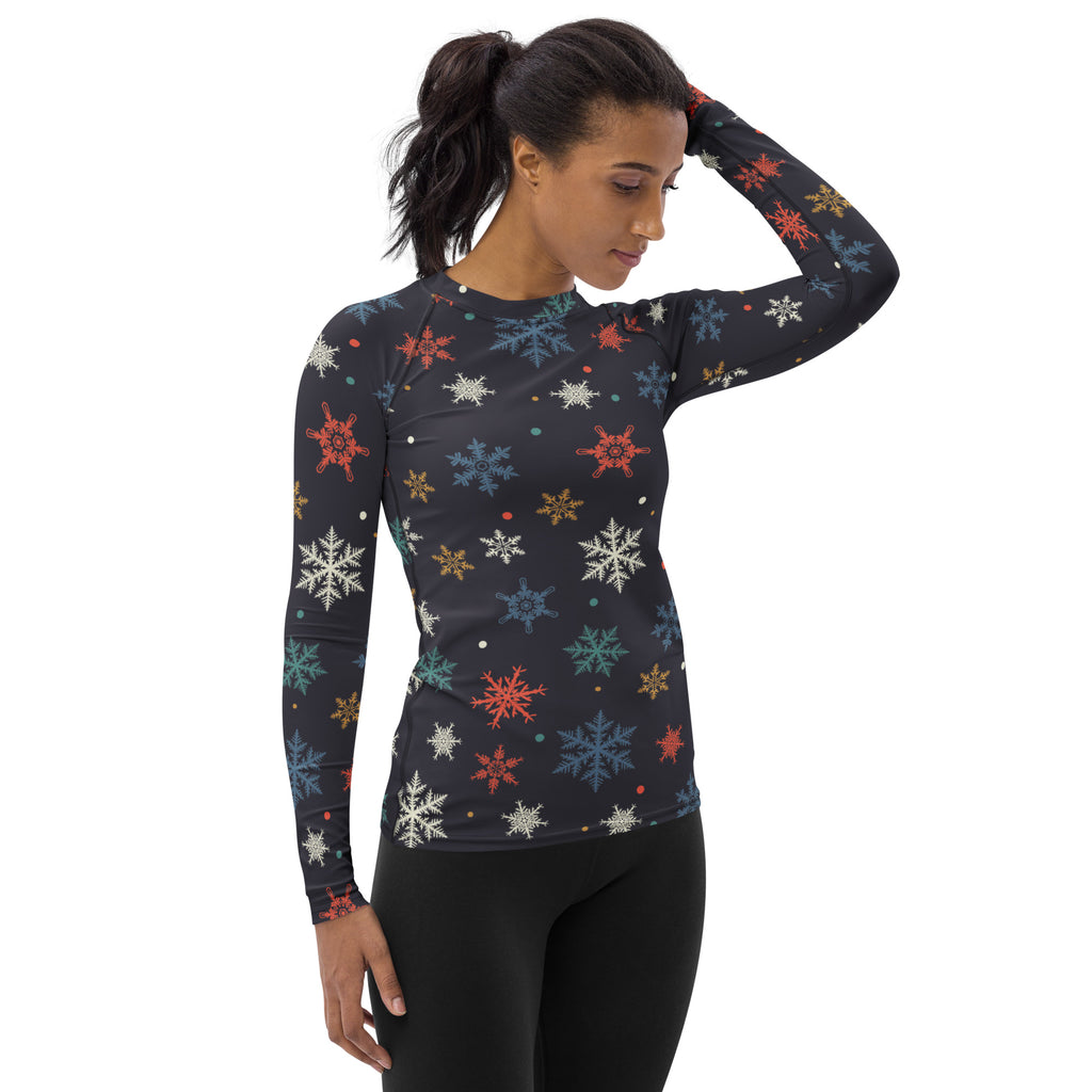 Women's Colorful Snowflake Long Sleeve Rash Guard Swim Shirt – Buttery Soft, Sun Safe UPF 50+ Protection, Quick Dry & 4-Way Stretch Comfort