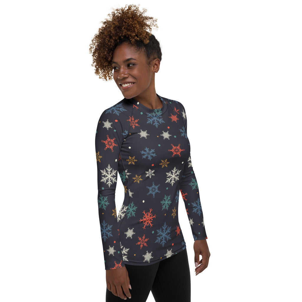 Women's Colorful Snowflake Long Sleeve Rash Guard Swim Shirt – Buttery Soft, Sun Safe UPF 50+ Protection, Quick Dry & 4-Way Stretch Comfort