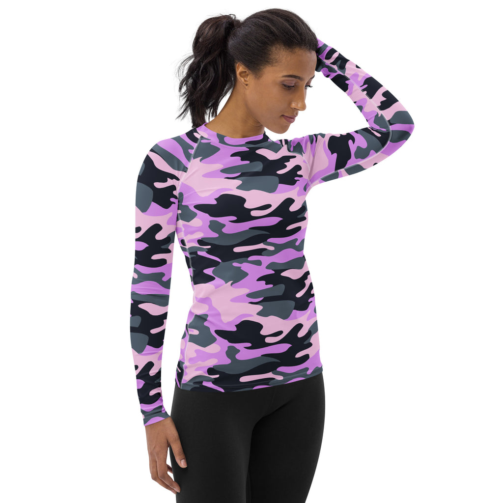 Women's Purple Camouflage Long Sleeve Rash Guard Swim Shirt – Buttery Soft, Sun Safe UPF 50+ Protection, Quick Dry & 4-Way Stretch Comfort