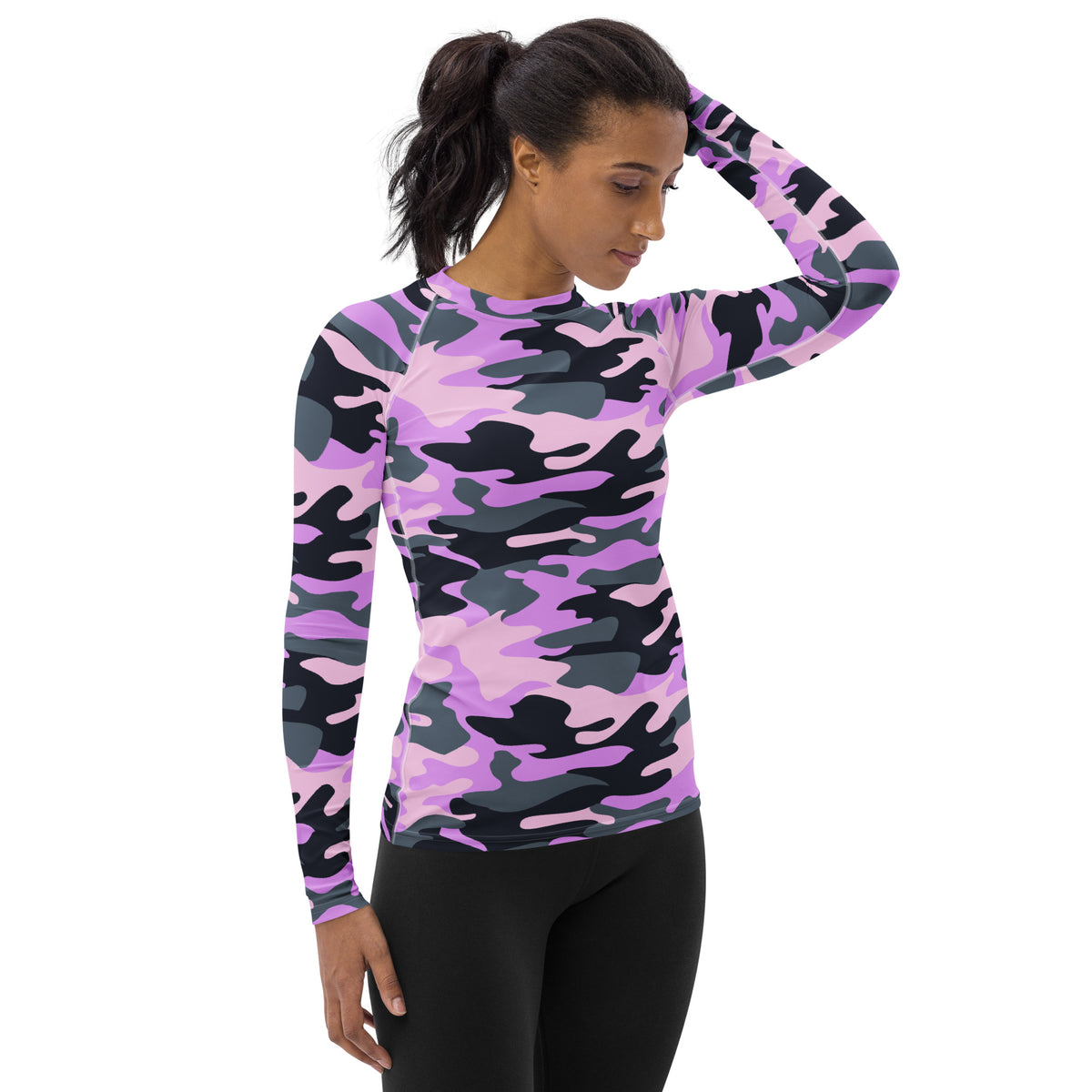 Women's Purple Camouflage Long Sleeve Rash Guard Swim Shirt – Buttery Soft, Sun Safe UPF 50+ Protection, Quick Dry & 4-Way Stretch Comfort