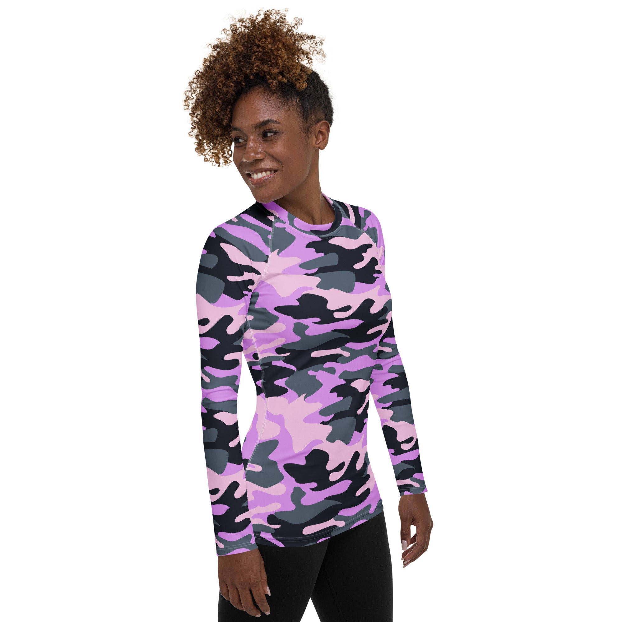 Women's Purple Camouflage Long Sleeve Rash Guard Swim Shirt – Buttery Soft, Sun Safe UPF 50+ Protection, Quick Dry & 4-Way Stretch Comfort