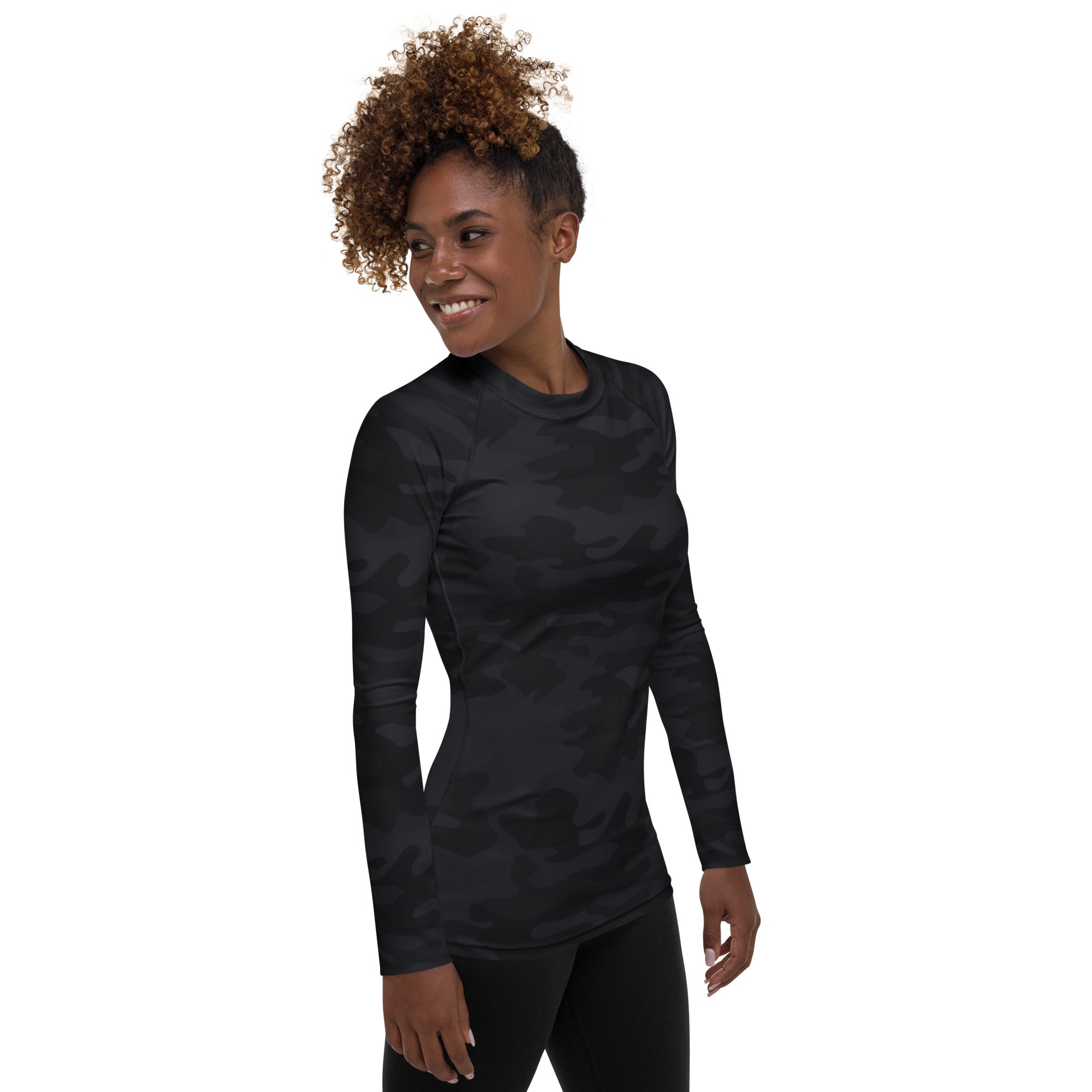 Women's Black Camouflage Long Sleeve Rash Guard Swim Shirt – Buttery Soft, Sun Safe UPF 50+ Protection, Quick Dry & 4-Way Stretch Comfort