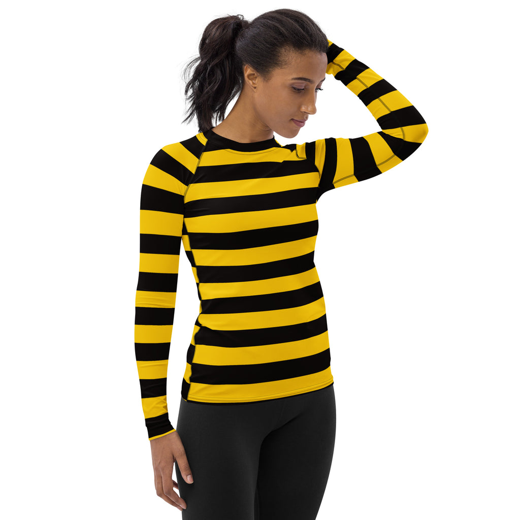 Women's Bee Stripe Long Sleeve Rash Guard Swim Shirt – Buttery Soft, Sun Safe UPF 50+ Protection, Quick Dry & 4-Way Stretch Comfort