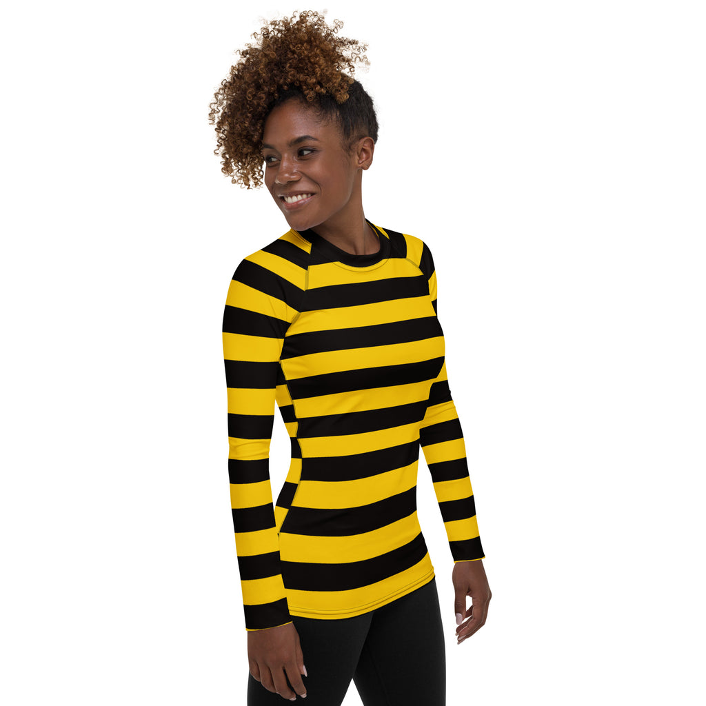 Women's Bee Stripe Long Sleeve Rash Guard Swim Shirt – Buttery Soft, Sun Safe UPF 50+ Protection, Quick Dry & 4-Way Stretch Comfort