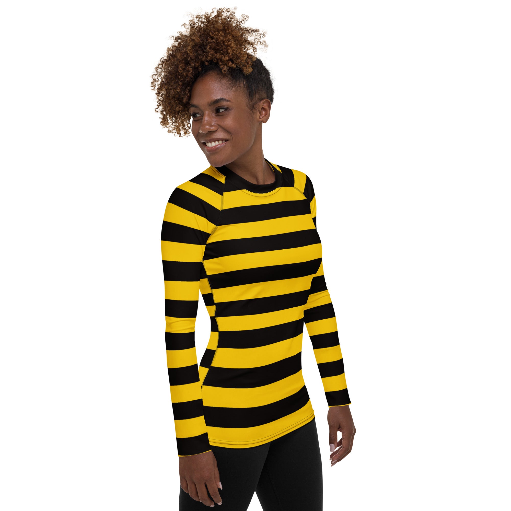 Women's Bee Stripe Long Sleeve Rash Guard Swim Shirt – Buttery Soft, Sun Safe UPF 50+ Protection, Quick Dry & 4-Way Stretch Comfort
