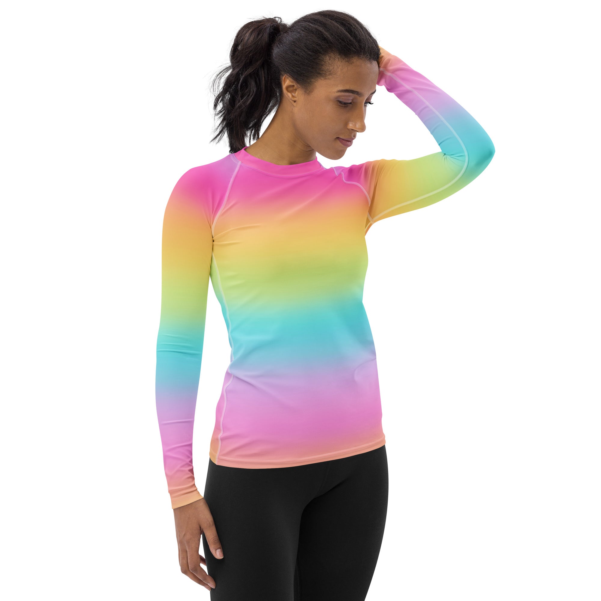 Women's Bright Rainbow Long Sleeve Rash Guard Swim Shirt – Buttery Soft, Sun Safe UPF 50+ Protection, Quick Dry & 4-Way Stretch Comfort