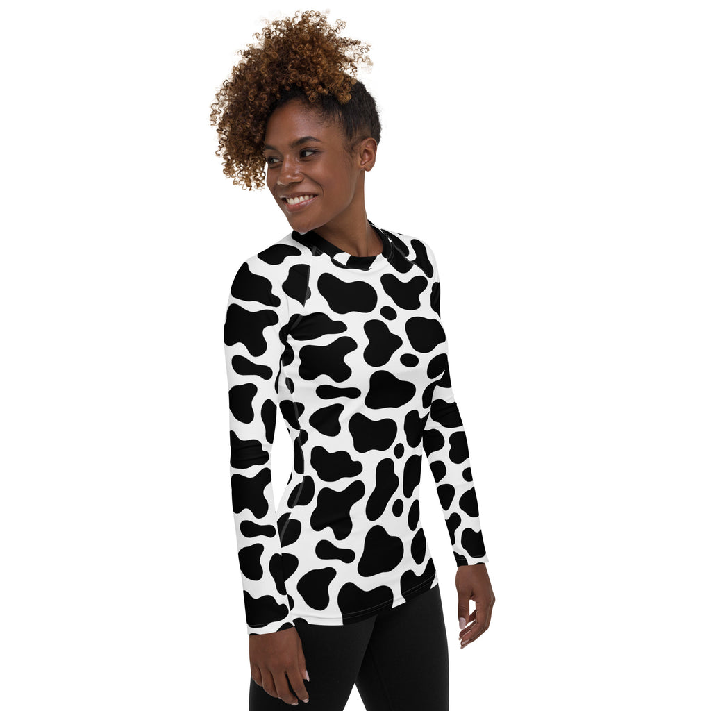 Women's Cow Print Long Sleeve Rash Guard Swim Shirt – Buttery Soft, Sun Safe UPF 50+ Protection, Quick Dry & 4-Way Stretch Comfort