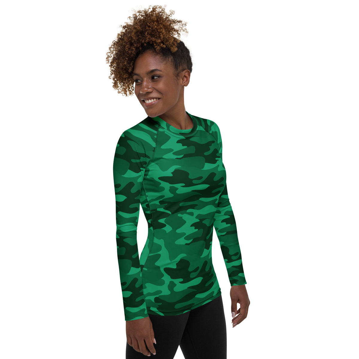 Women's Green Camouflage Long Sleeve Rash Guard Swim Shirt – Buttery Soft, Sun Safe UPF 50+ Protection, Quick Dry & 4-Way Stretch Comfort
