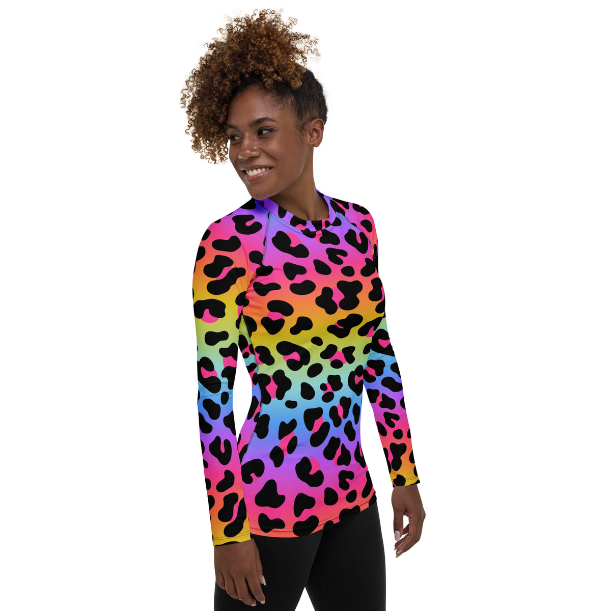 Women's Rainbow Leopard Long Sleeve Rash Guard Swim Shirt – Buttery Soft, Sun Safe UPF 50+ Protection, Quick Dry & 4-Way Stretch Comfort