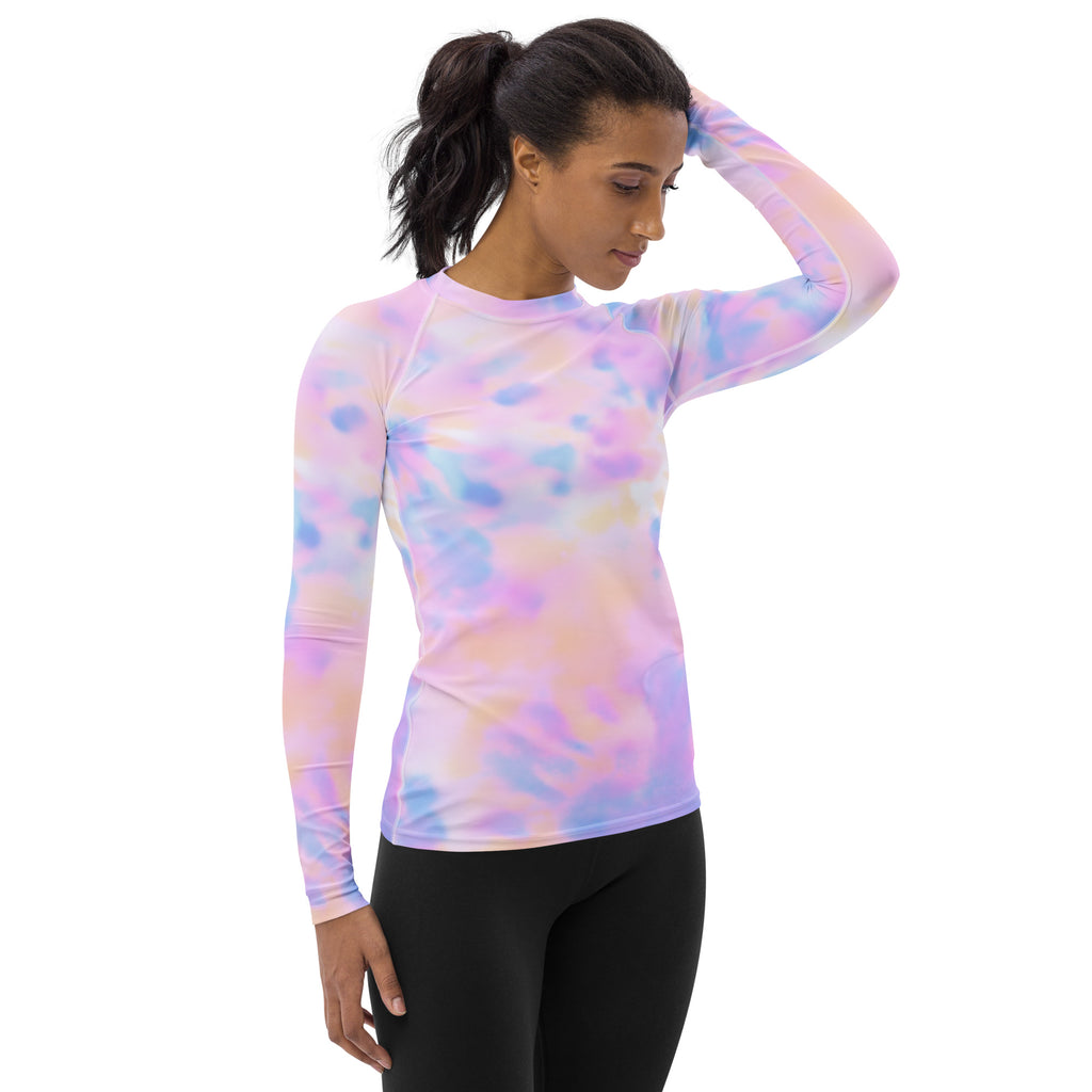 Women's Pastel Watercolor Tie Dye Long Sleeve Rash Guard Swim Shirt – Buttery Soft, Sun Safe UPF 50+ Protection, Quick Dry & 4-Way Stretch Comfort