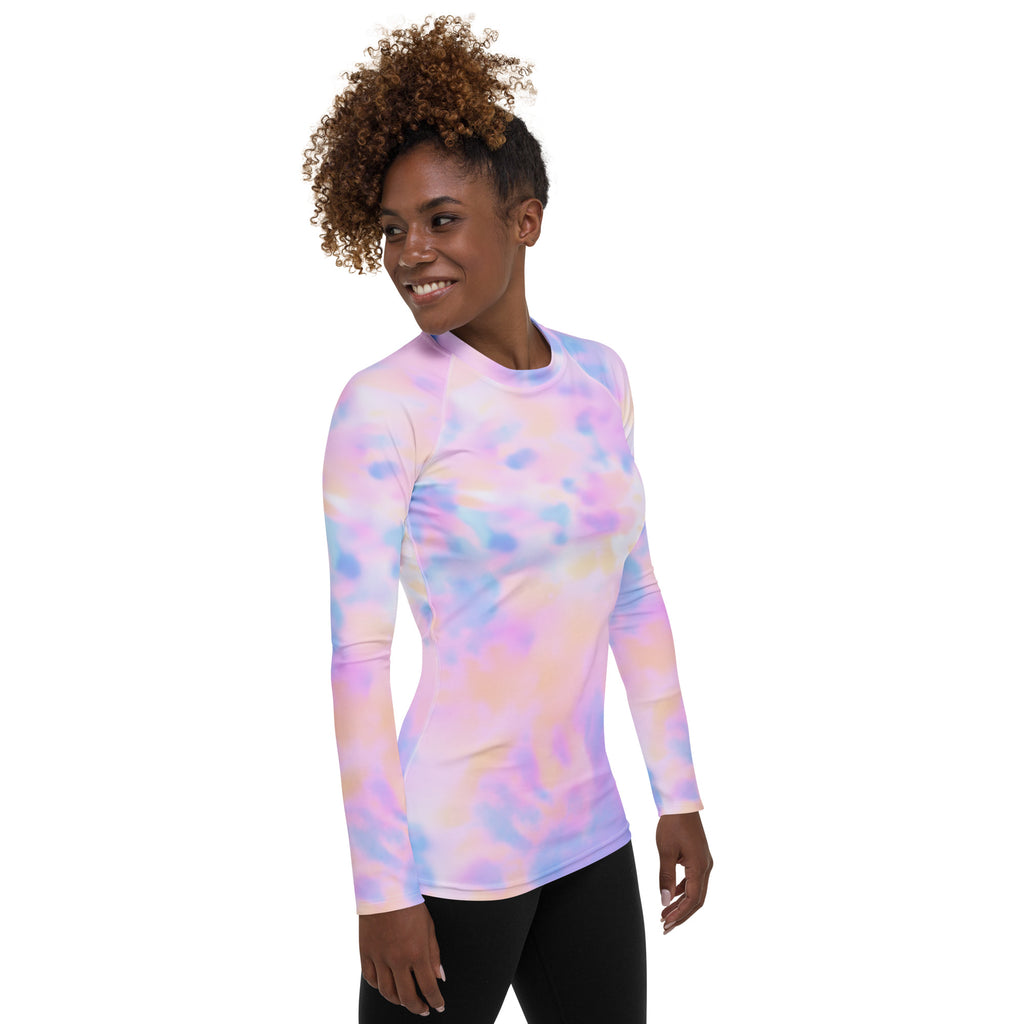 Women's Pastel Watercolor Tie Dye Long Sleeve Rash Guard Swim Shirt – Buttery Soft, Sun Safe UPF 50+ Protection, Quick Dry & 4-Way Stretch Comfort