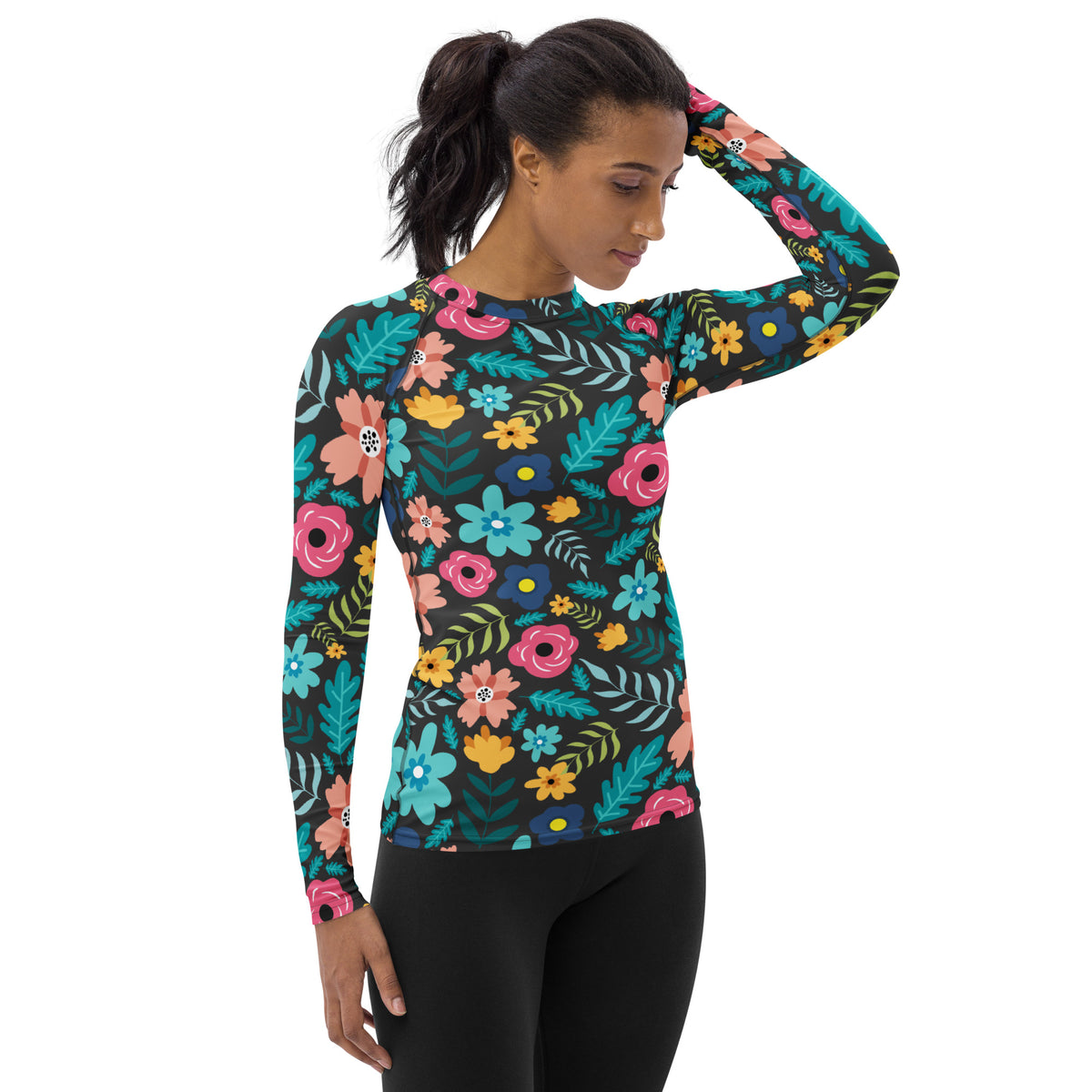 Women's Dark Green Floral Long Sleeve Rash Guard Swim Shirt – Buttery Soft, Sun Safe UPF 50+ Protection, Quick Dry & 4-Way Stretch Comfort