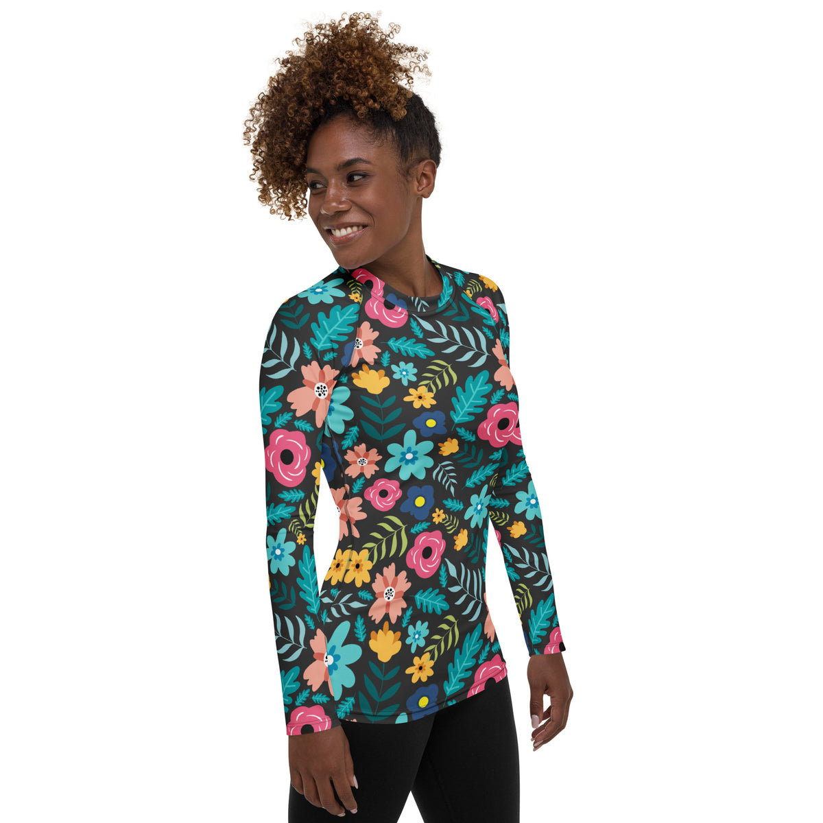 Women's Dark Green Floral Long Sleeve Rash Guard Swim Shirt – Buttery Soft, Sun Safe UPF 50+ Protection, Quick Dry & 4-Way Stretch Comfort