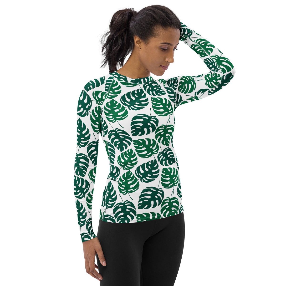 Women's Monstera Leaf Long Sleeve Rash Guard Swim Shirt – Buttery Soft, Sun Safe UPF 50+ Protection, Quick Dry & 4-Way Stretch Comfort