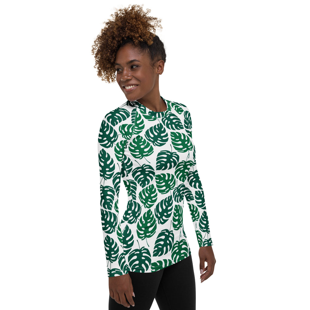 Women's Monstera Leaf Long Sleeve Rash Guard Swim Shirt – Buttery Soft, Sun Safe UPF 50+ Protection, Quick Dry & 4-Way Stretch Comfort