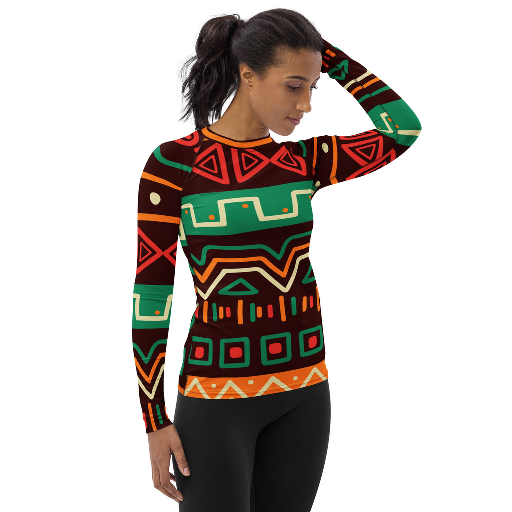 Women's Tribal Geometric Long Sleeve Rash Guard Swim Shirt – Buttery Soft, Sun Safe UPF 50+ Protection, Quick Dry & 4-Way Stretch Comfort