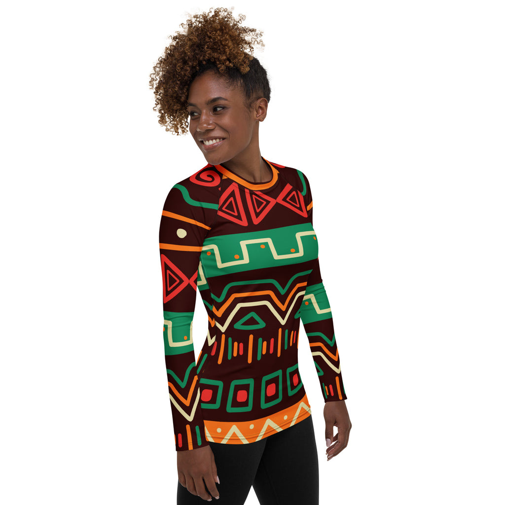 Women's Tribal Geometric Long Sleeve Rash Guard Swim Shirt – Buttery Soft, Sun Safe UPF 50+ Protection, Quick Dry & 4-Way Stretch Comfort