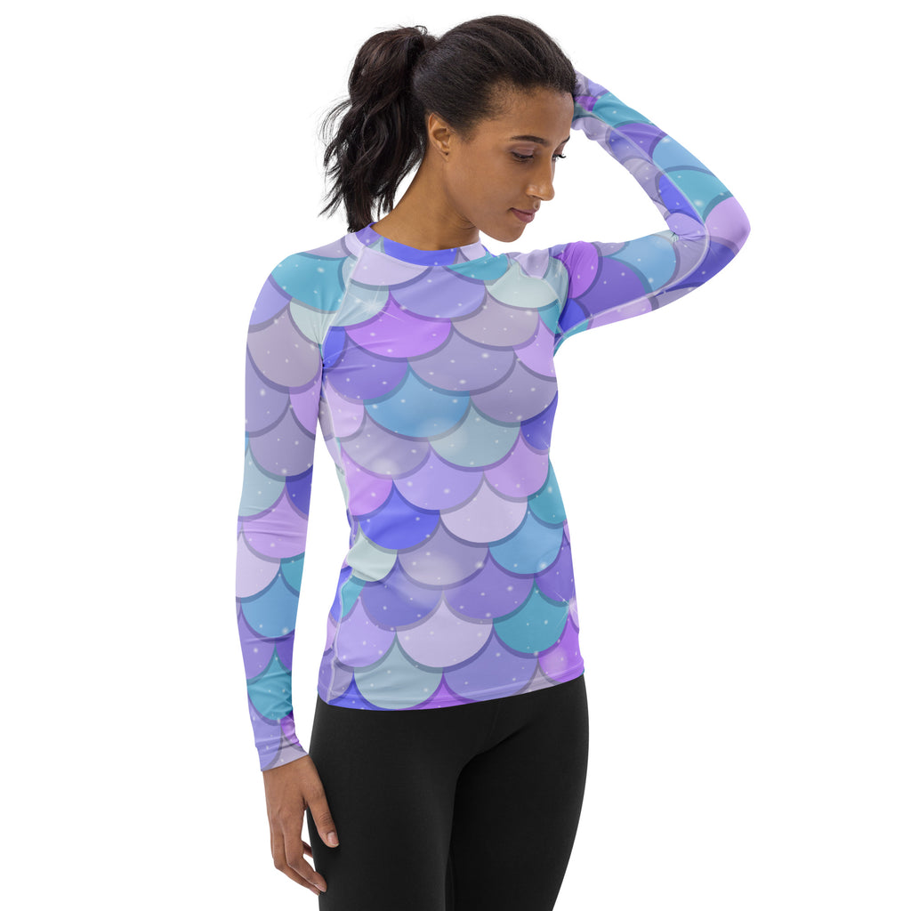 Women's Pastel Mermaid Scales Long Sleeve Rash Guard Swim Shirt – Buttery Soft, Sun Safe UPF 50+ Protection, Quick Dry & 4-Way Stretch Comfort
